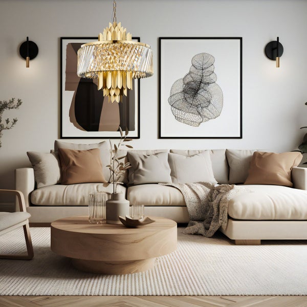 Hängeleuchte Kristalllüster Lybora PL Gold 9 x E14 Metall + Kristall Ø 55 cm