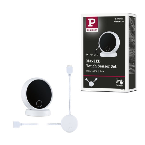 Paulmann drahtloses MaxLED Touch-Sensor-Set mit rundem Sensor, Anschlusskabel und Adapter, 5 Jahre Garantie, maximal 144 Watt, 24 Volt.