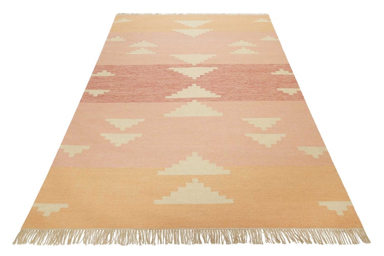 Kelim Teppich Rosa meliert aus Wolle Soleil Green Looop 80x300 cm