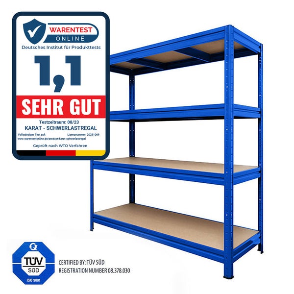 FLOORDIREKT Weitspannregal - Blau - Regal für Keller & Werkstatt - Traglast bis 1600 kg - 200 x 150 x 60 cm