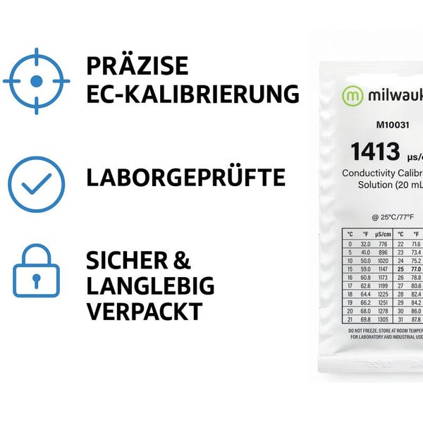 Milwaukee Logo und Informationen zu einer Kalibrierlösung