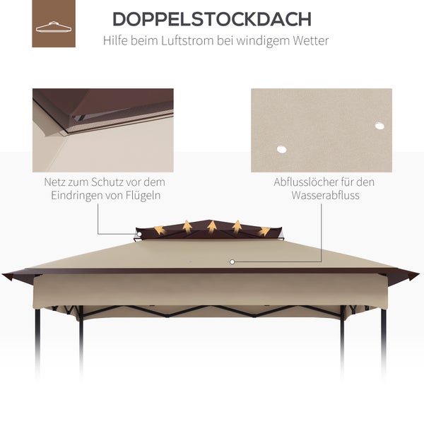 Outsunny Ersatzdach, Pavillondach für Metallpavillon, 3,25 x 3,25 m, Polyester, Kaffee