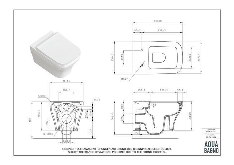 Aqua Bagno Design Hänge-Dusch-WC Firo 10.28.10.01KT – Spülrandlos – Bidetfunktion – Softclose-Sitz