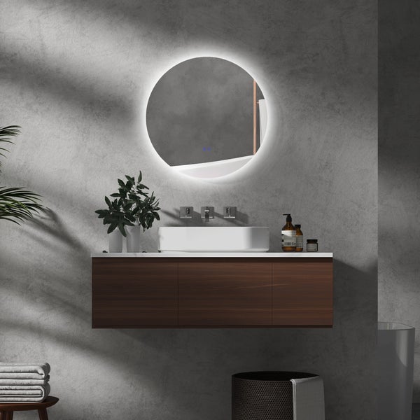 kleankin Badspiegel mit Beleuchtung, Wandspiegel mit 3 Lichtfarben, IP44 Lichtspiegel mit Touch-Schalter, Memory-Funktion, Badezimmerspiegel mit Anti-Beschlag, Ø60 x 3,5 cm