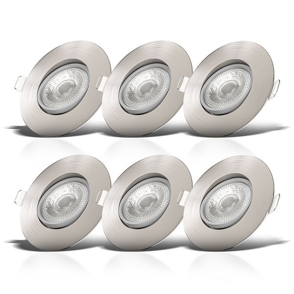 Einbaustrahler 68mm 6er Set - 230V, 4,9W, 480lm, LED, warmweiß, matt-nickel