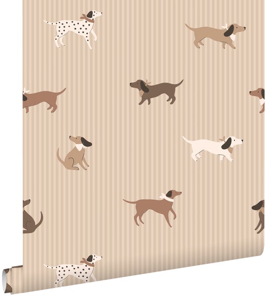 Tapetenrolle mit Tiermotiv auf gestreiftem Hintergrund