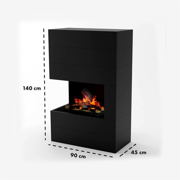 GLOW FIRE Elektrokamin 'Tucholsky Left Corner' | Wasserdampf Kamin mit OMC 600 inkl. Holz in schwarz als Raumteiler | HxBxT: 140x90x45 cm