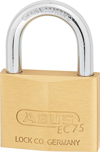 ABUS Vorhängeschloss EC75 aus Messing mit Nano Protect Stahlbügel.