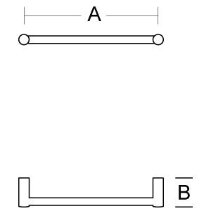 Maßzeichnung eines Griffs mit den Maßen für Breite A und Tiefe B.