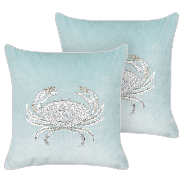 Dekokissen 2er Set BOSSIELLA Samtstoff 45 x 45 cm Hellblau Tiermuster