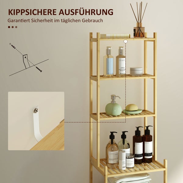 HOMCOM Badregal, Badezimmerregal mit 7 Ebenen, Standregal Aufbewahrungsregal aus Bambus für Wohnzimmer, Badezimmer, Natur, 44 x 33 x 180 cm