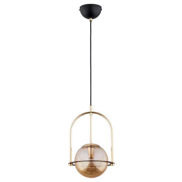 Moderne Pendelleuchte mit kugelformigem Glasschirm und dekorativem Metallrahmen fur die Innenbeleuchtung