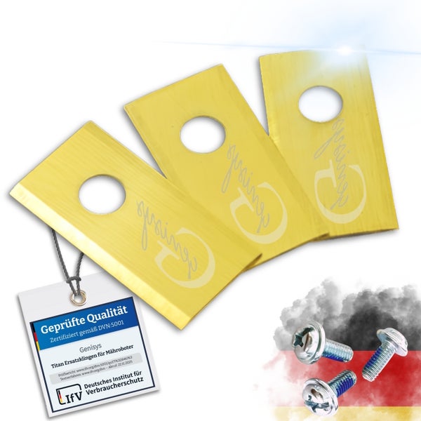 Genisys Titan Ersatzklingen für Mähroboter mit Schrauben und Prüfsiegel