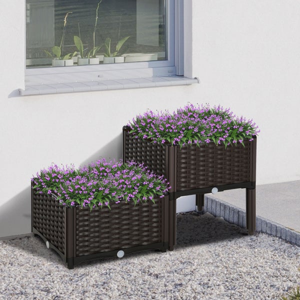 Outsunny 2-tlg. Hochbeet, Kunststoff, braun