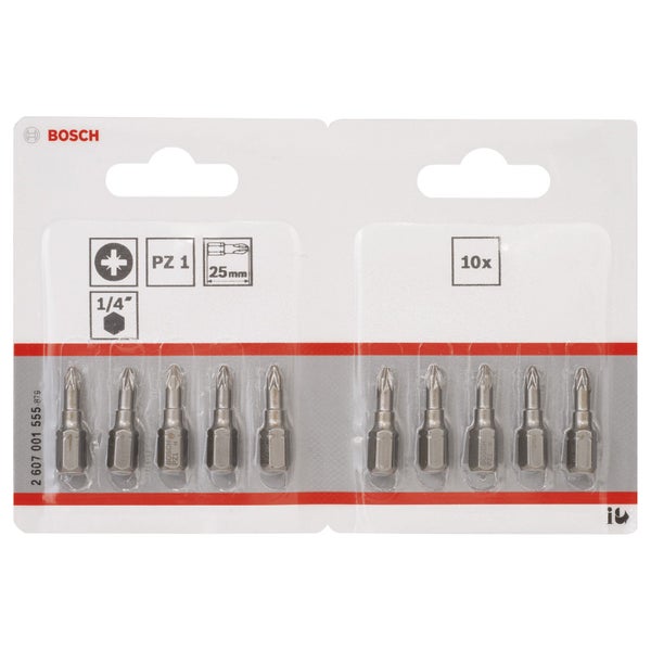 Bosch Schrauberbits Satz mit zehn Teilen, PZ 1, 25 mm, 1/4 Zoll