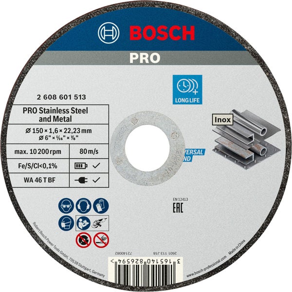 Bosch Logo PRO Trennscheibe für Edelstahl und Metall, 150 mm Durchmesser