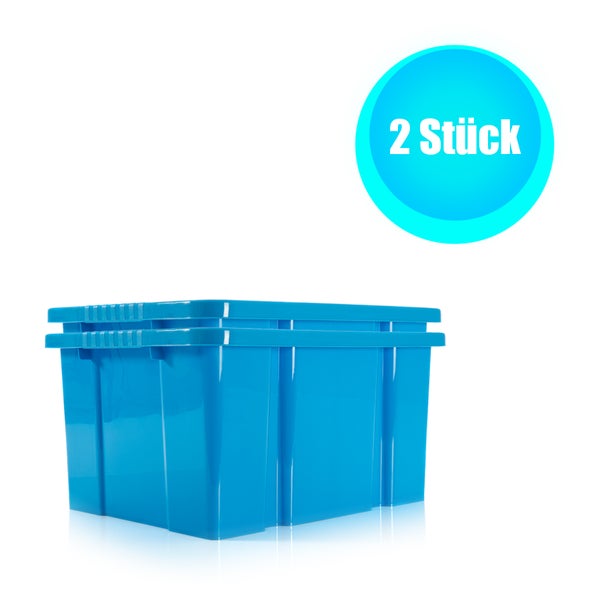 BigDean 2x Stabile Kunststoffbox Eurobox - 44x35x23 cm - passt in Kastenregale - Stapelbox blau Aufbewahrungsbox Drehstapelbehälter ohne Deckel