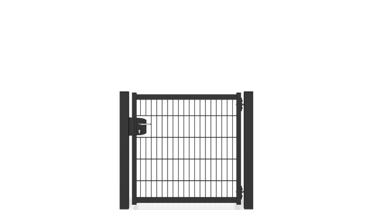 Gartentür ZAUNGURU BASIC-Line aus Metall, Höhe: 103cm, Breite: 123cm, 1-flügelig inkl. Pfosten, Locinox-Schloss und Zubehör, Feuerverzinkt und zusätzlich in RAL 7016 Anthrazitgrau pulverbeschichtet