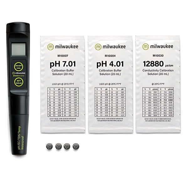 Milwaukee MW804 Kombi-Pen: Wasserfestes EC-, pH- & Temperatur-Messgerät mit Dualdisplay, Automatik & Kalibrierung für Aquarium, Pool & Pflanzenzucht
