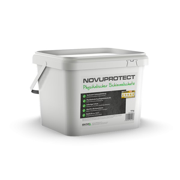 Weißer Kunststoffeimer NOVUPROTECT physikalischer Schimmelschutz von BKM Mannesmann, 10 Kilogramm, reicht für circa 16 Quadratmeter.
