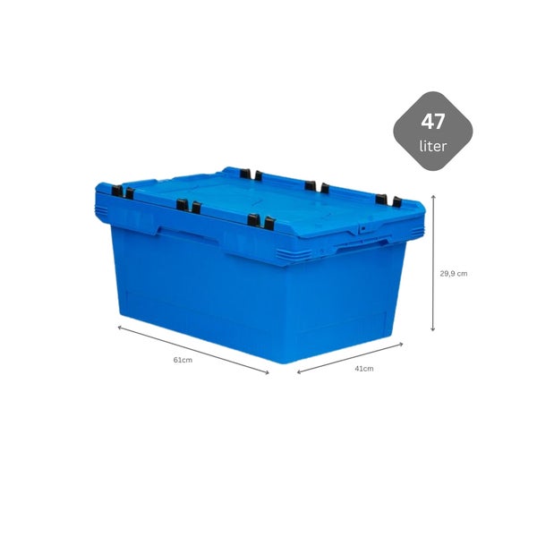 PROREGAL Conical Mehrweg-Stapelbehälter mit Krokodildeckel Blau HxBxT 29,9 x 41 x 61cm 47 Liter Lagerbox  Eurobox  Transportbox  Transportbehälter