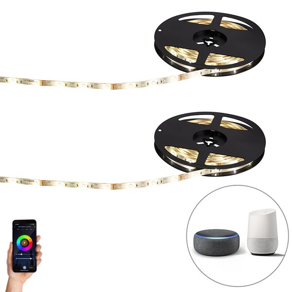 Set mit 2 intelligenten LED-Streifen RGBW 5 Meter 24W inkl. Treiber