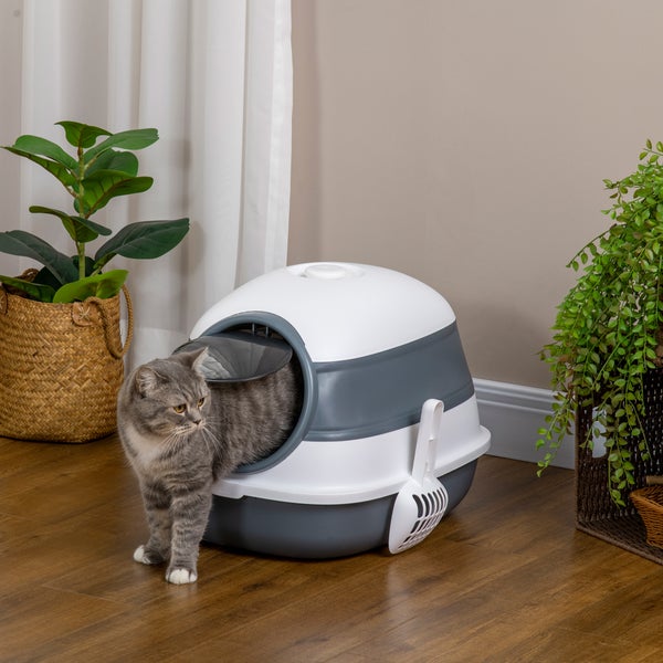 PawHut Katzenklo, 52L x 41B x 38H cm, PP, ABS, Weiß+Grau