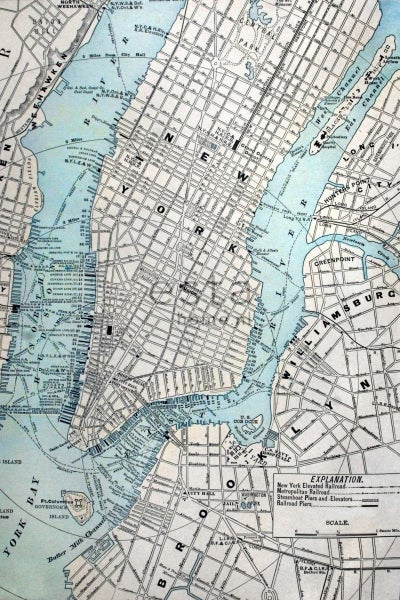 ESTAhome Fototapete alter Stadtplan von New York Grau und Blau - 186 x 279 cm - 157702