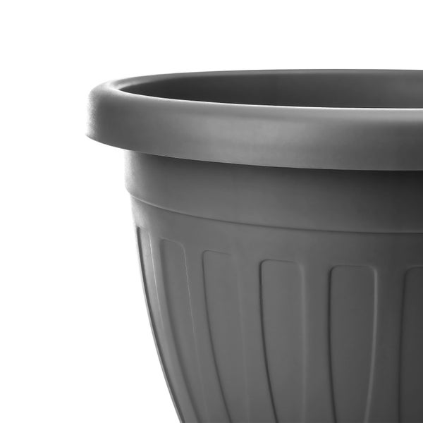 BigDean 6x Blumentopf mit Untersetzer rund ø50xH38 cm anthrazit - wetterfester Pflanzkübel - Wasserablauf UV-beständig aus bruchsicherem Kunststoff - Innen + Außen geeignet - Made in Europe