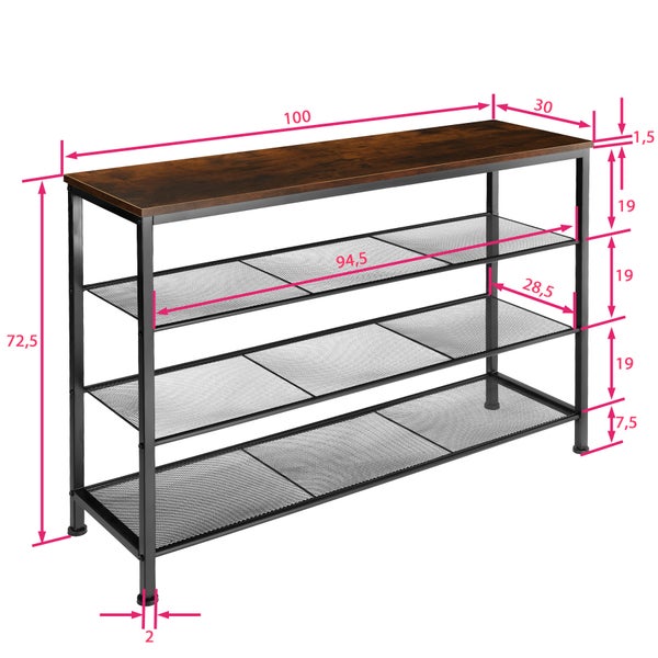 Schuhregal tectake Portsmouth 100 x 30,5 x 72,5 cm Industrial Style Industrial Holz dunkel, rustikal