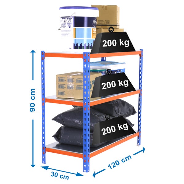Schwerlastregal BABY METAL SHARK | HxBxT 90x120x30cm | Fachlast 200kg | Blau-Orange