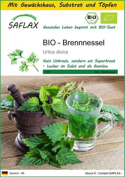 SAFLAX Anzucht Set - BIO - Brennnessel - Urtica dioica - 2000 Samen - Mit Mini-Gewächshaus, Anzuchtsubstrat und 2 Töpfen