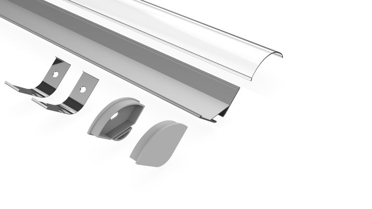 TIVENDIS Led Alu Profil 2 m ER20 Komplett Set für Strip / Streifen bis 20 mm breit | Abdeckung transparent klar, Endkappen, Befestigungclips | L-Form Winkel Ecke Winkelprofil Eckprofil eloxiert