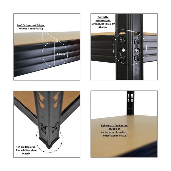 PROREGAL Mega Deal 2x Profi Schwerlastregal GOLIATH mit 5 Ebenen HxBxT 180x200x60cm Fachlast 350kg Schwarz, Steckregal Garagenregal Lagerregal