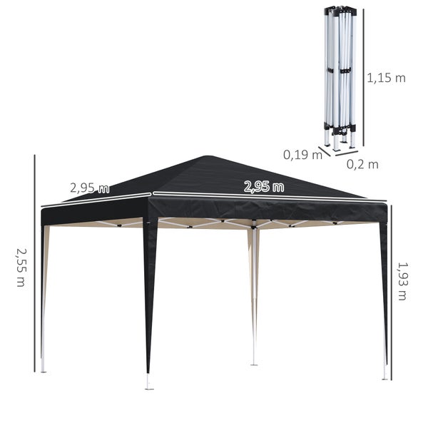 Outsunny Pavillon ca. 3x3m, wasserabweisend Stabil Winterfest Pop-up Faltpavillon, UV Schutz, Faltbar Partyzelt Gartenzelt mit Tasche, Gartenpavillon für Camping Garten, Schwarz