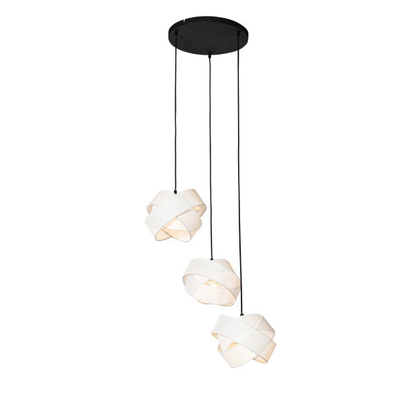 Moderne Hängelampe schwarz mit Weiß 3-Lichter - Cloth