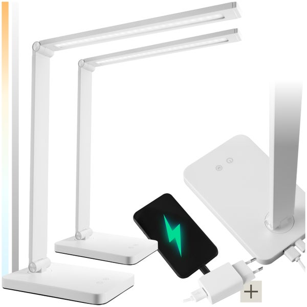 tectake Novaly Schreibtischlampe Novaly, LED, dimmbar, klappbar, 5W inklusive USB-Anschluss weiß
