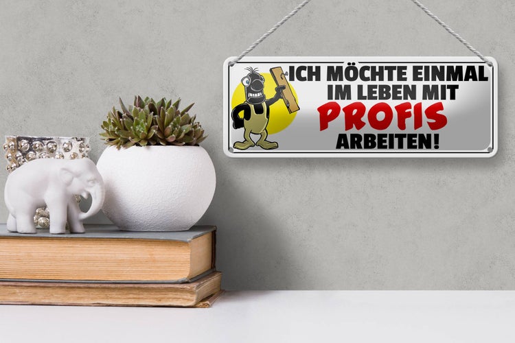 Blechschild Spruch 27x10cm Einmal mit Profis arbeiten Dekoration