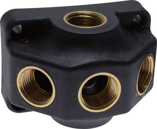 Wanddose (Luftweiche) G 1/2-3 x G 1/2, Endverteilerdose ohne Durchgangsgewinde