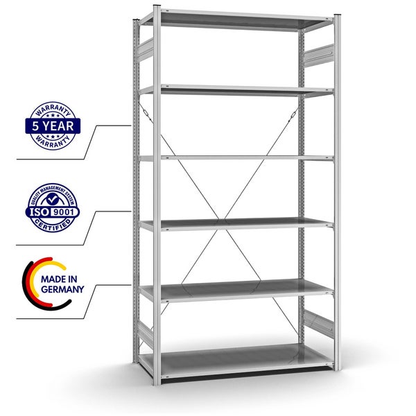 PROREGAL Profi Lagerregal Stecksystem T-Profil Grundregal HxBxT 250 x 130 x 60 cm Fachlast 110 kg Verzinkt