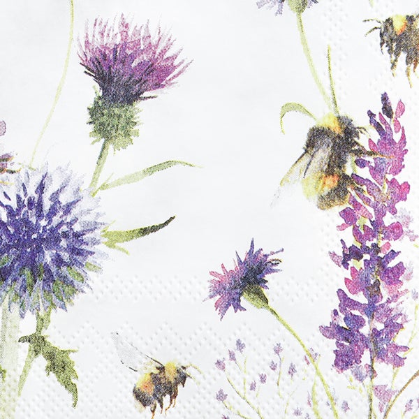 Serviette mit Distel und Hummel Motiv