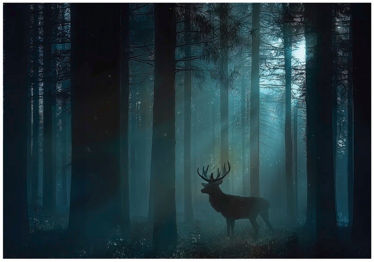 Hirsch im dunklen Wald