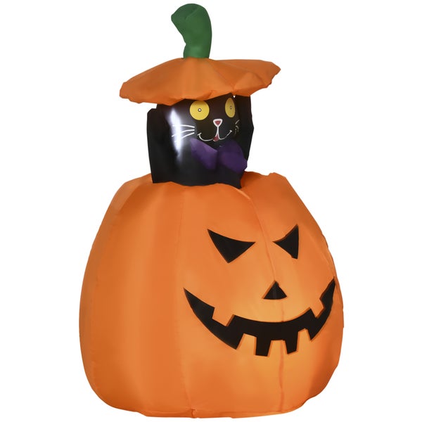 Outsunny 91-115 cm Aufblasbar Kürbisgeist mit beweglicher Katze Halloweendekorationen Halloween Deko Helloween-Gartendeko mit LED Lichter Wasserdicht für Indoor Outdoor Hof Rasen Haus Halloween Party