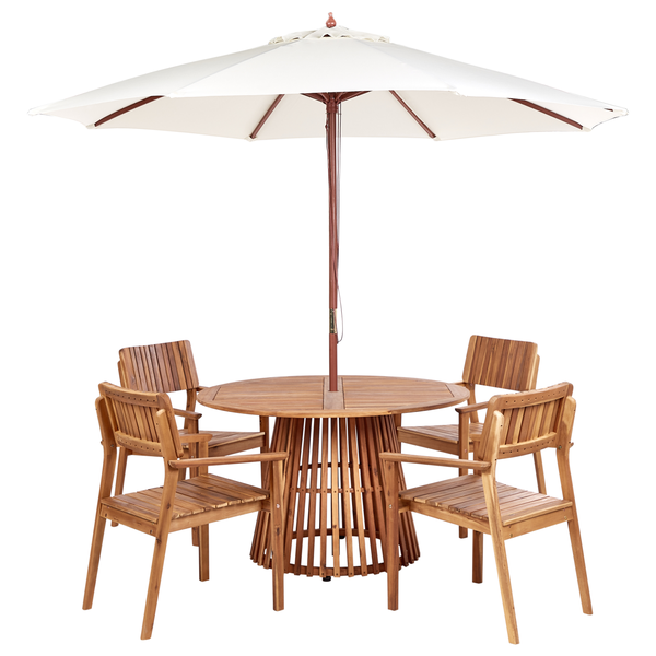 Gartenmöbel Set 4-Sitzer AGELLO mit Schirm (12 Optionen) Akazienholz Braun