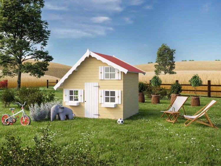 Polhus Alpholz Spielhaus Tom Kinderspielhaus aus Holz, Kinderhaus mit 16 mm Wandstärke Holzhaus Kinder, Naturbelassen 2,2x1,8m