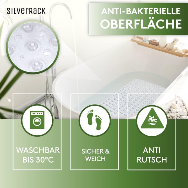 SilverRack Badewannenmatte 100x40 cm (Babyblau) - Antirutschmatte Badewanne BPA frei für Kinder und Babys - Duschmatte schimmelresistent & maschinenwaschbar - Badematte rutschfest