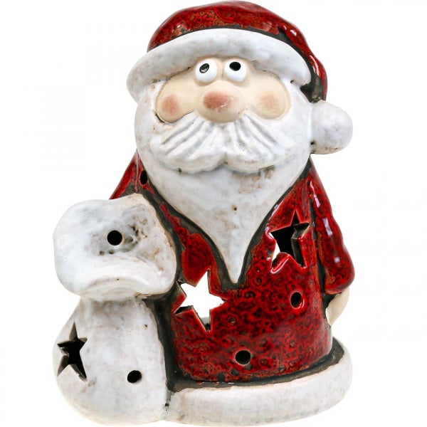 Santa Claus Figur mit Sternausschnitten als Teelichthalter