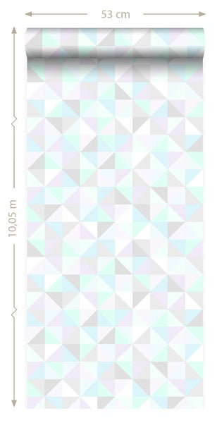 Tapetenrolle mit Dreiecksmuster und Maßangaben 53 cm x 10,05 m