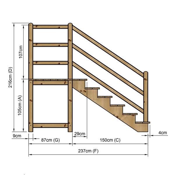Technische Zeichnung einer Holztreppe mit Maßen