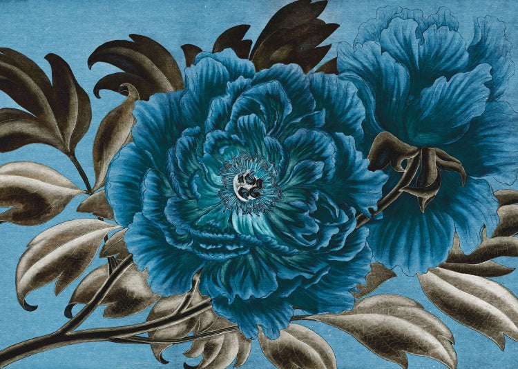 Dekorative Illustration von blauen Blumen mit Blättern